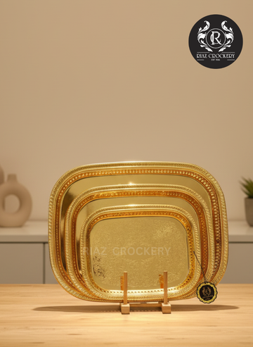 JIAMEI GOLDEN STEEL 3-PCS TRAY SET